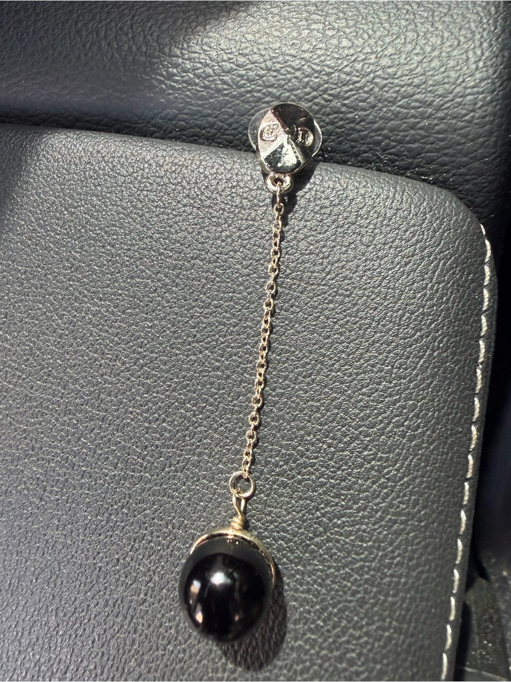 Dior Silver champagne Chain Drop Earring with Black Bead